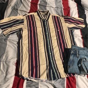 EUC Mens Tan Striped Button Down